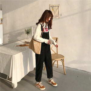 [Korean Style] Solid Color Retro Loose Jumpsuit*