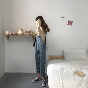 [Korean Style] Basic Denim Jumpsuit with Pockets