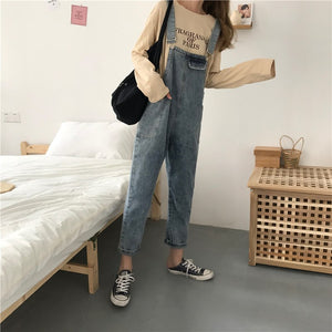 [Korean Style] Basic Denim Jumpsuit with Pockets