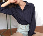 [Korean Style] Striped Long Sleeve Casual Shirt