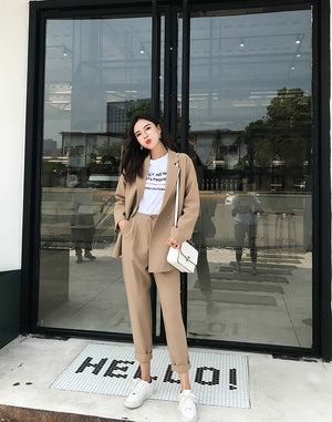 [Korean Style] Wheat Notched Collar Matchy Suit Set