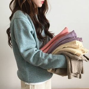 [Korean Style] Round Neck Knitted Pullover Sweater