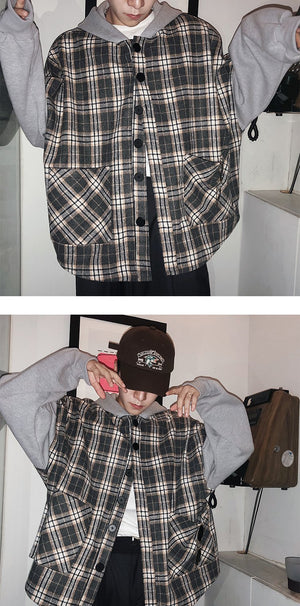 [Korean Style] Check-Pattern Street Hoodie Jacket