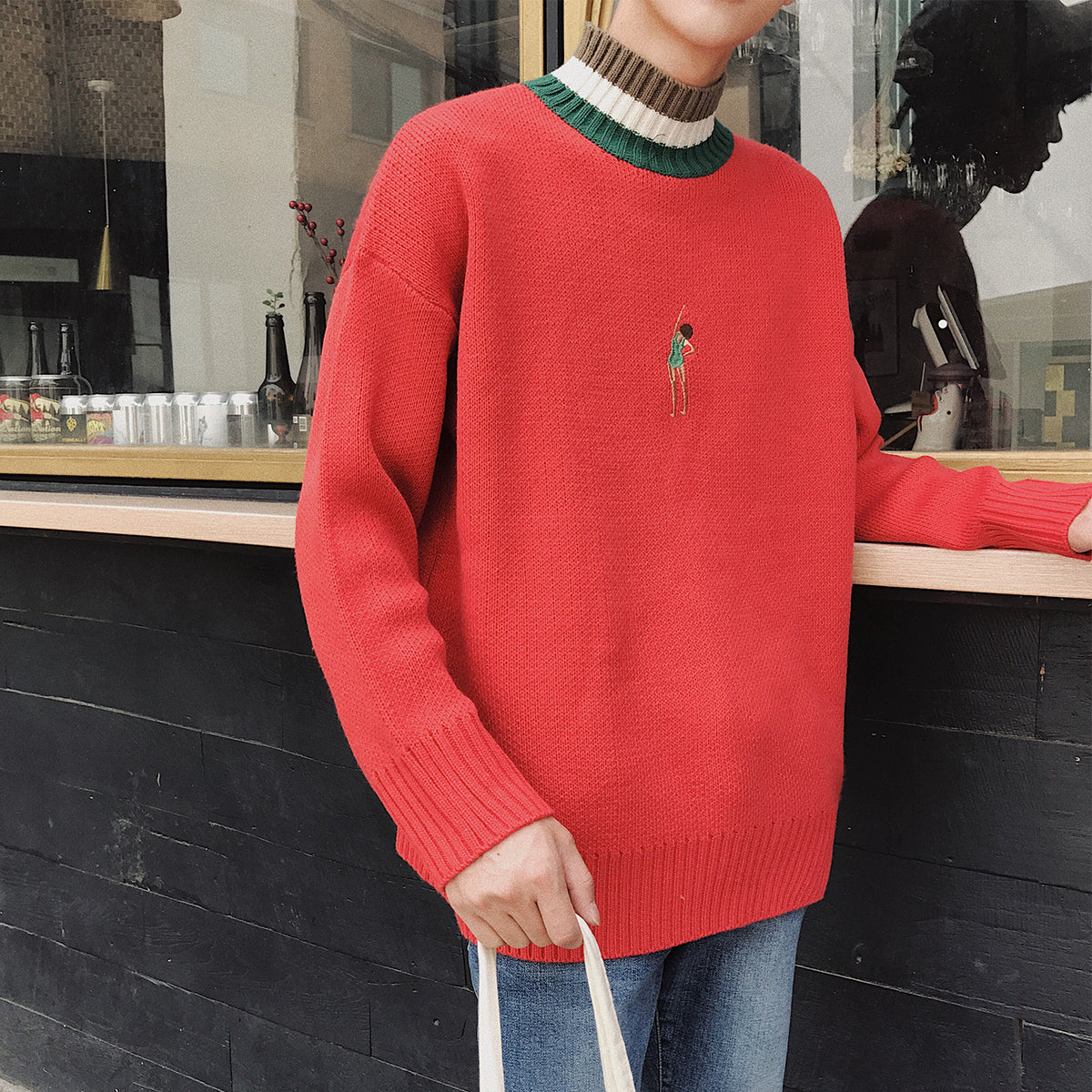 [Korean Style] Kai Embroidery Woolen Turtleneck Sweater