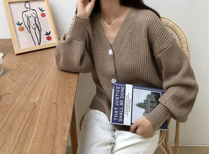 [Korean Style] Aqcua V-neck Button down Cardigan