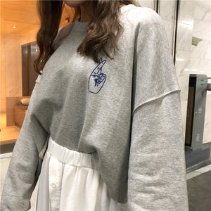 [Korean Style] Cropped Letter Printed Winter SweatShirts