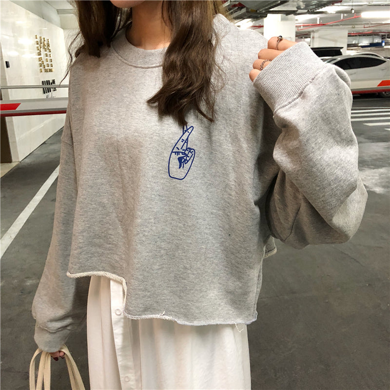 [Korean Style] Cropped Letter Printed Winter SweatShirts