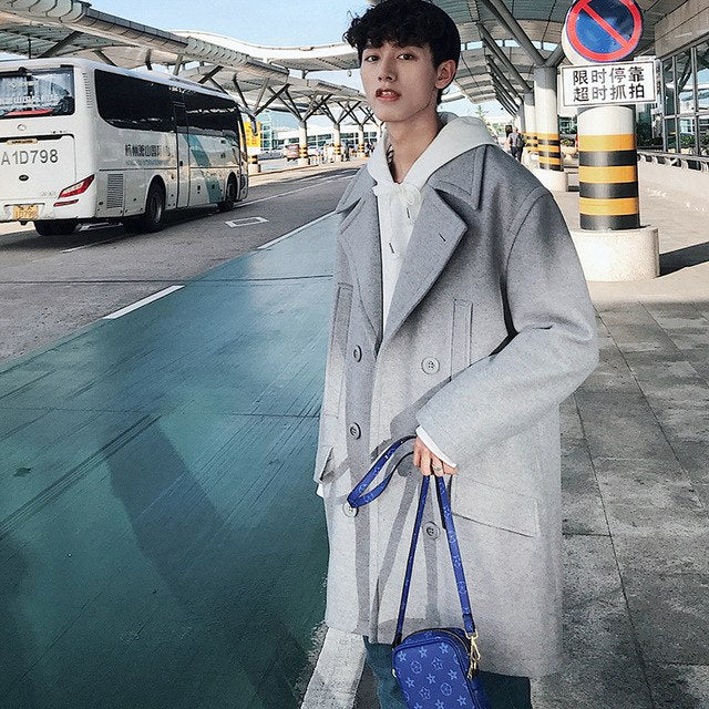 [Korean Style] Multi-pocket Woolen Double Overcoat