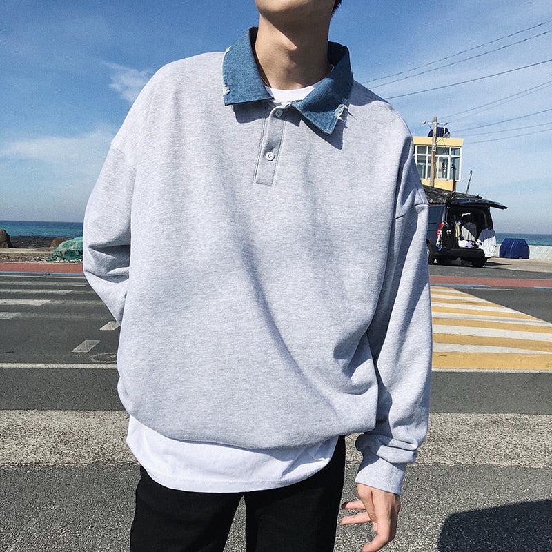 [Korean Style] Collar Pullover PK Sweatshirt