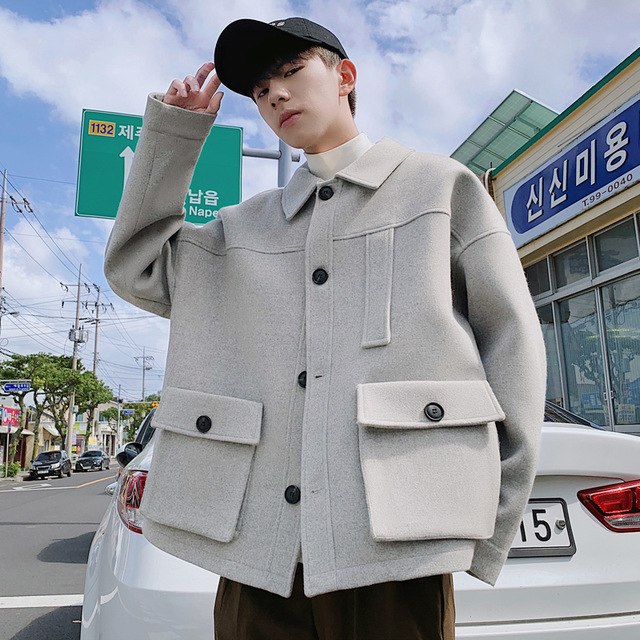 [Korean Style] Lapel Collar Woolen OverJacket