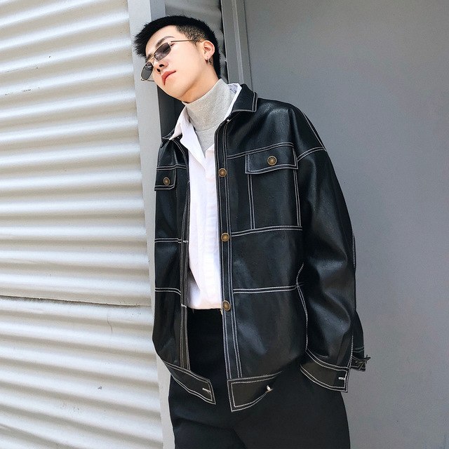 [Korean Style] Vintage Faux Leather Jacket