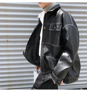 [Korean Style] Vintage Faux Leather Jacket