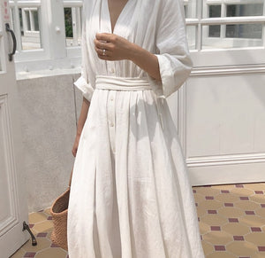[Korean Style] Lofee V neck belted Maxi Dress