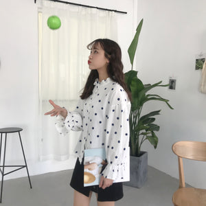 [Korean Style] Banbi Polka Dot Blouser with Ruffled Sleeves
