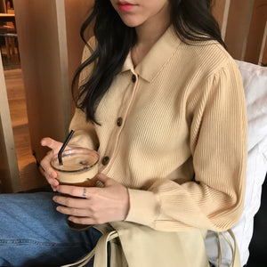 [Korean Style] Cordi Knitted Polo Collar sweater with Puff Sleeves
