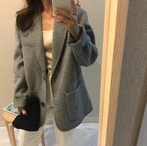 [Korean Style] Oversized Cashmere Blended Blazer Overcoat