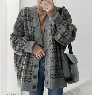 [Korean Style] Adela Oversized Plaid Cardigan