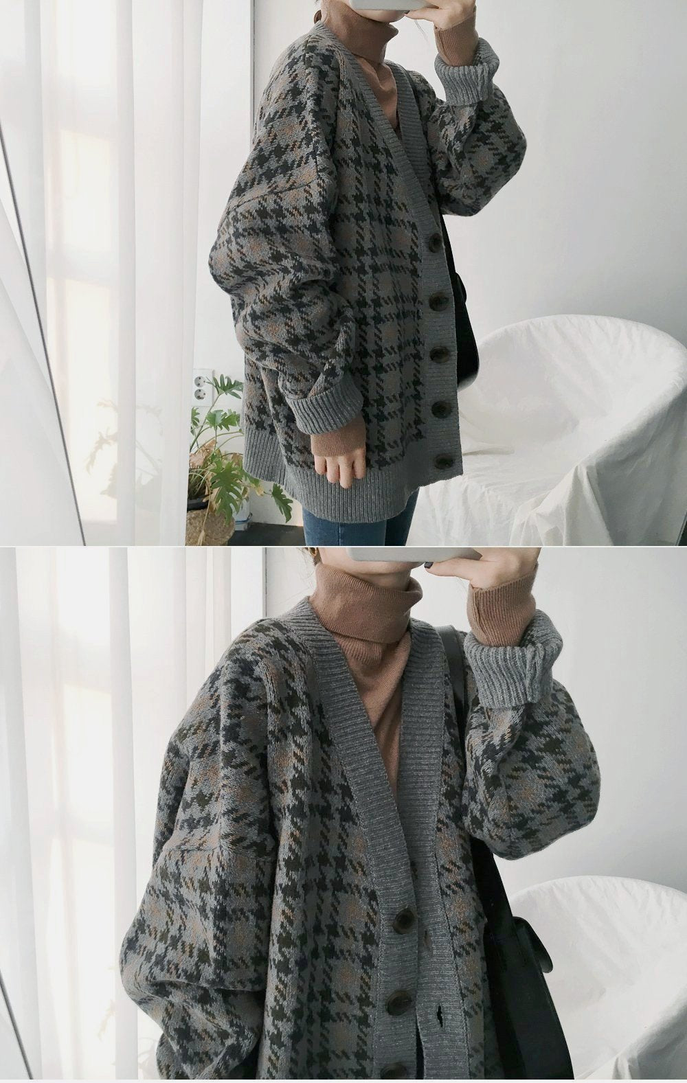 [Korean Style] Adela Oversized Plaid Cardigan