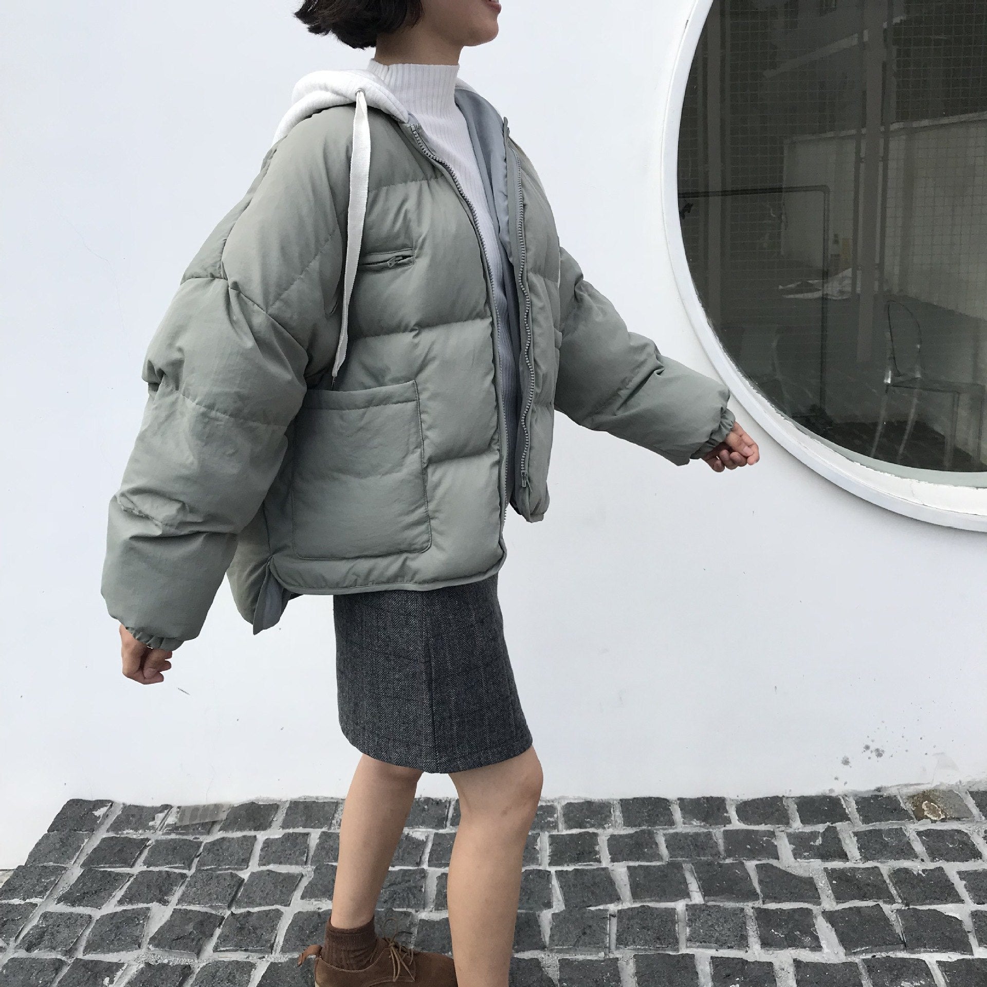 [Korean Style] Cloath Cotton Padded Coat with hood