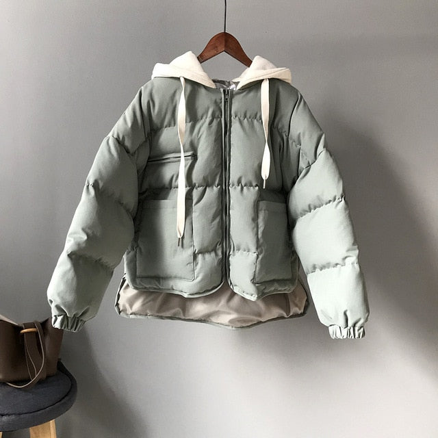 [Korean Style] Cloath Cotton Padded Coat with hood