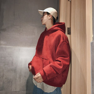 [Korean Style] Suede Fabric Loose Fit Hoodie