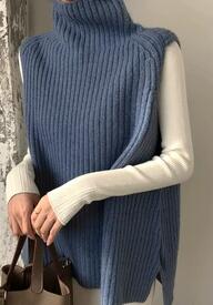 [Korean Style] Blue Marble Vest and Dress 2 pieces Knits Set