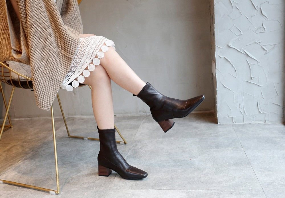[Korean Style] Real Leather Ankle Boots