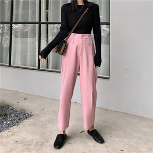 [Korean Style] Pom High Waist Loose Casual Trousers