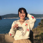 [Korean Style] Cropped Floral Pattern Sweater