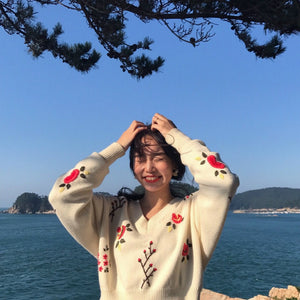 [Korean Style] Cropped Floral Pattern Sweater