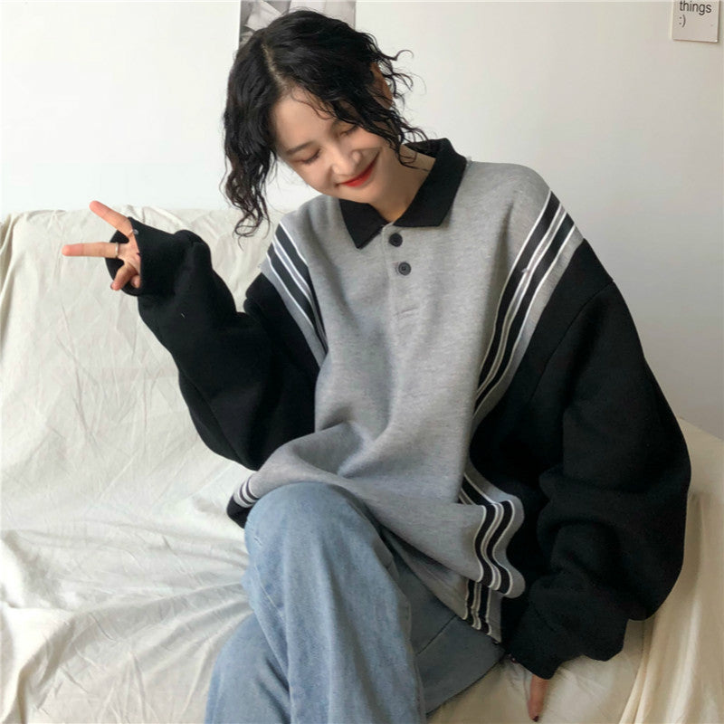 [Korean Style] Track Polo Shirt with Velvet Puff Sleeves