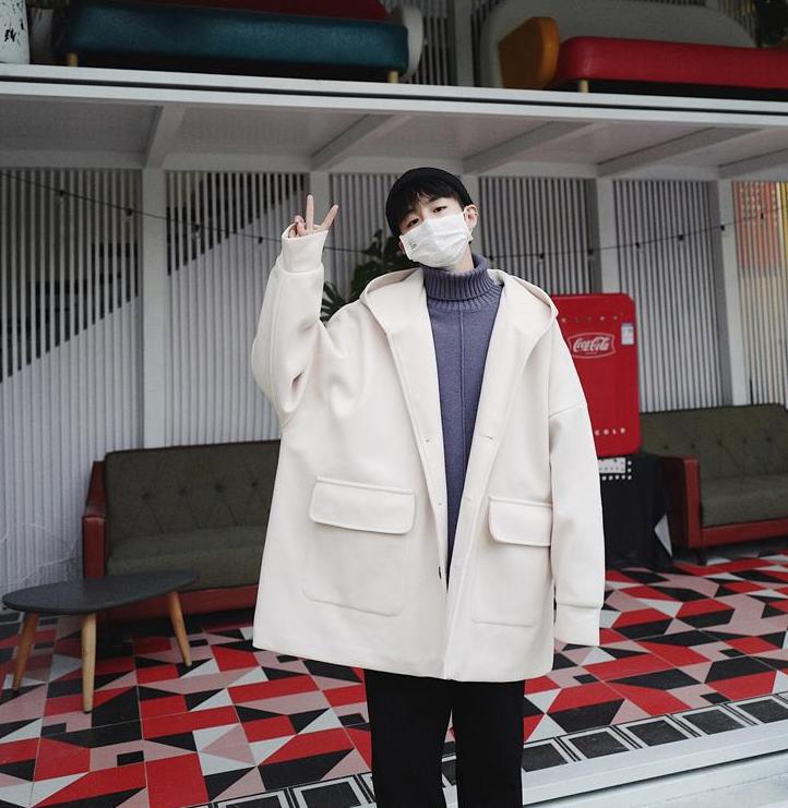 [Korean Style] Minimal Woolen Hoodie Overcoat