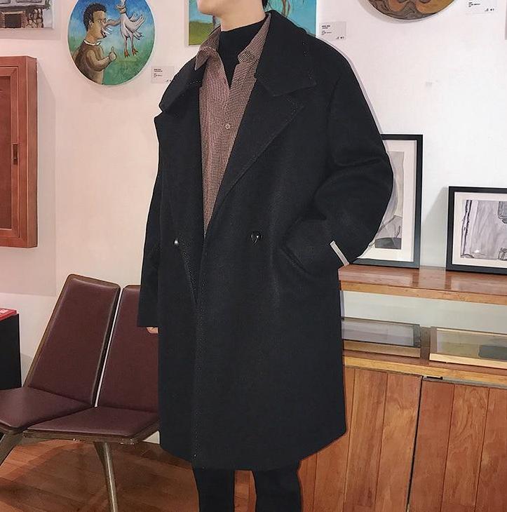 [Korean Style] Woolen Long-Sleeve Overcoat