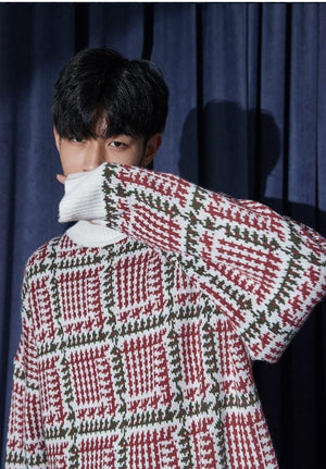 [Korean Style] Geometric Round Neck Sweater