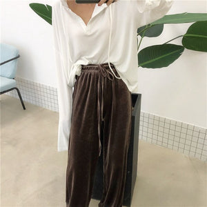 [Korean Style] Dioph Velvet Drawstring Full Length Pants