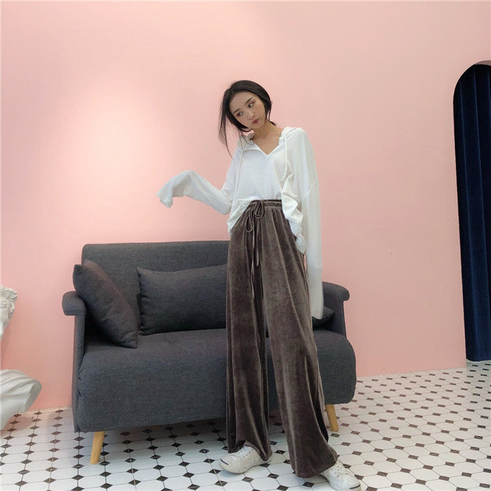 [Korean Style] Dioph Velvet Drawstring Full Length Pants