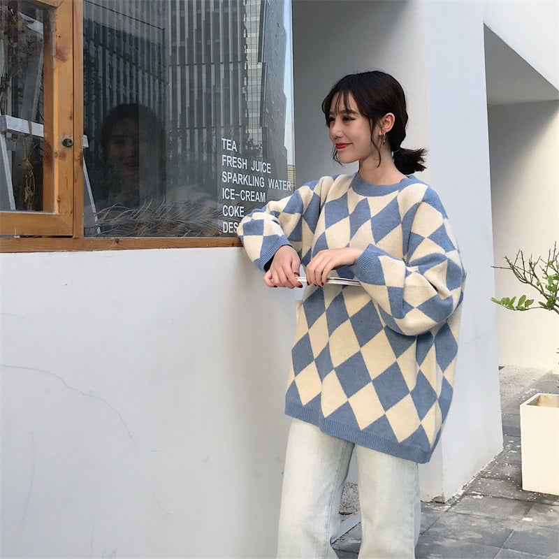 [Korean Style] Hiez Oversized Plaid Knit Sweater