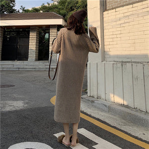 [Korean Style] Espresso Crew Neck Rib Knit Dress