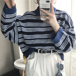 [Korean Style] Paulla Crew Neck Striped Knit