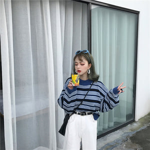 [Korean Style] Paulla Crew Neck Striped Knit