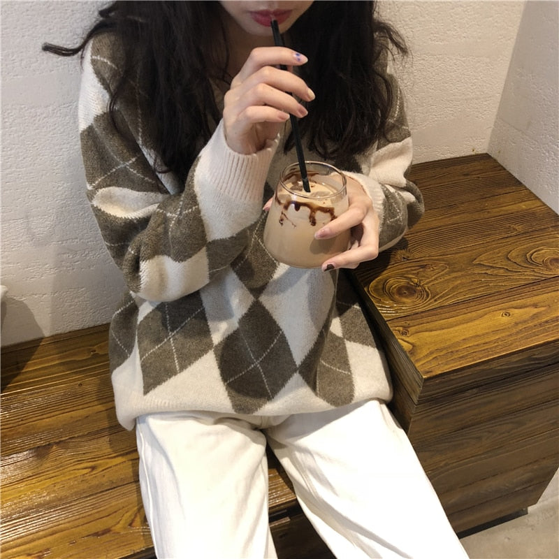 [Korean Style] Alena Choco  V-neck Sweater