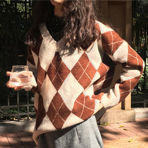 [Korean Style] Alena Choco  V-neck Sweater