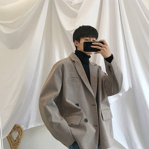 [Korean Style] James Oversized Double Breasted Plaid Blazer