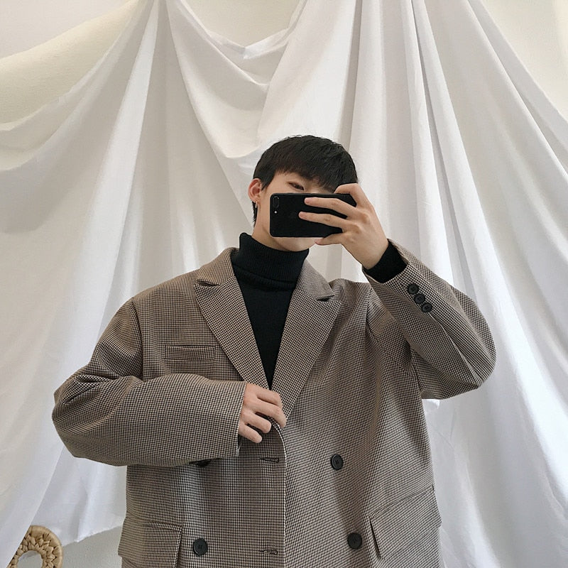 [Korean Style] James Oversized Double Breasted Plaid Blazer