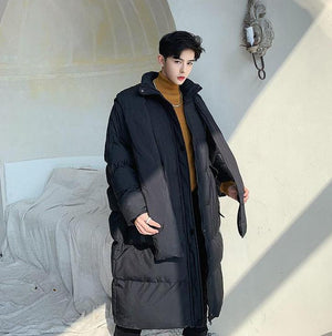 [Korean Style] Satin Long Cotton-padded Jackets