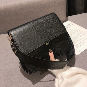 [Korean Style] Vintage Crocodile Embossed Leather Shoulder Crossbody Bag