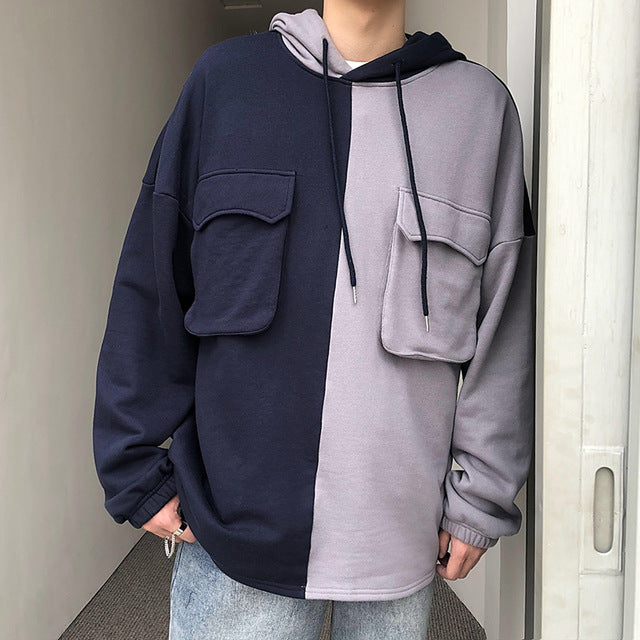 [Korean Style] Two Face Patchwork Hoodie