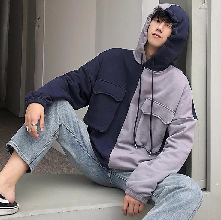 [Korean Style] Two Face Patchwork Hoodie