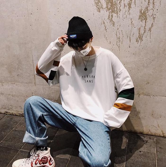 [Korean Style] Sans Striped Round-Neck Sweatshirts