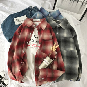 [Korean Style] Poplin Plaid Shirt